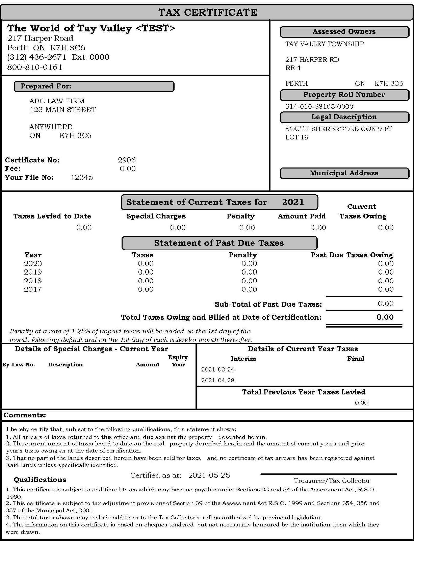 Tax Certificate